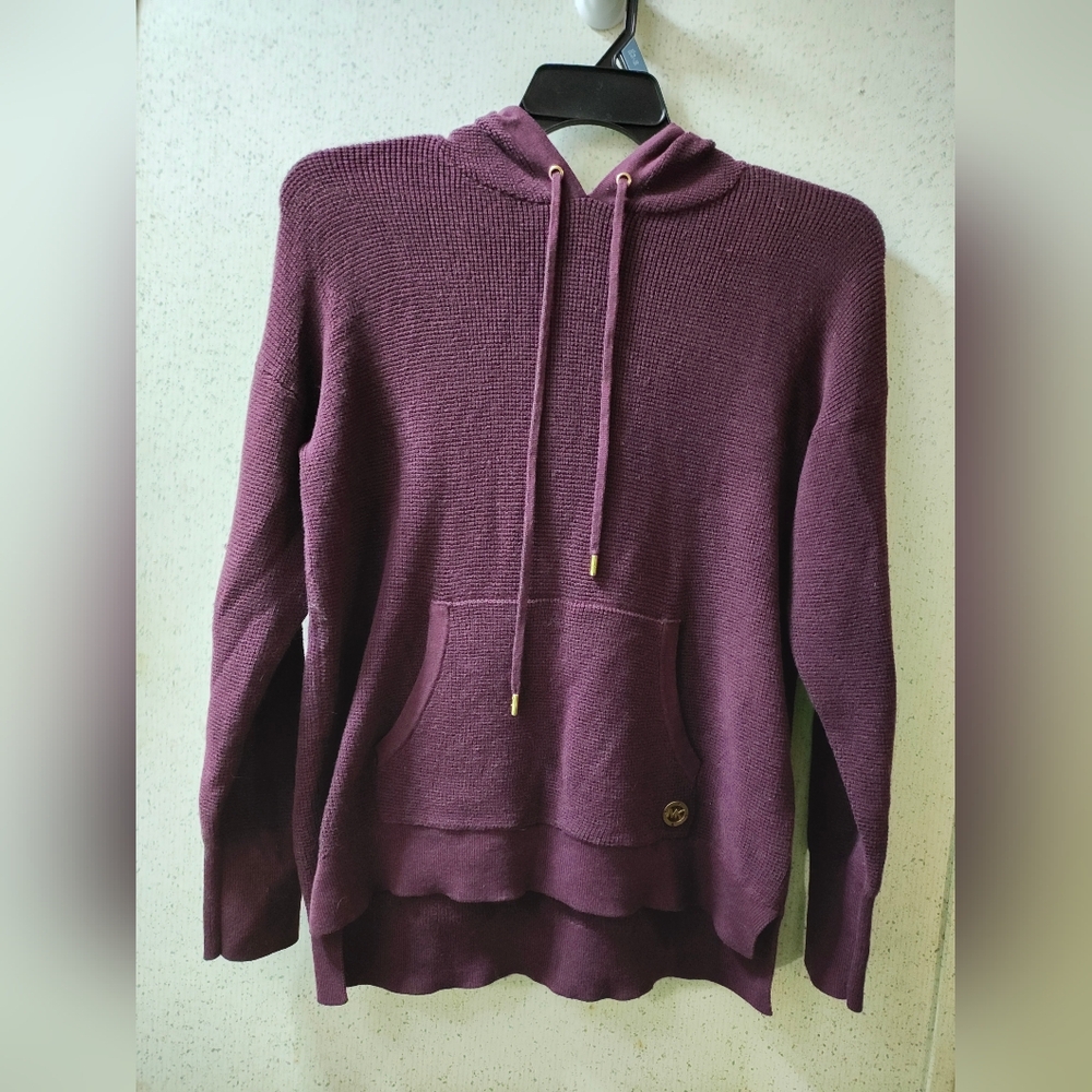Michael Kors Waffle Knit Pullover Sweater Hooded Medium Burgundy Clean Fall 2024